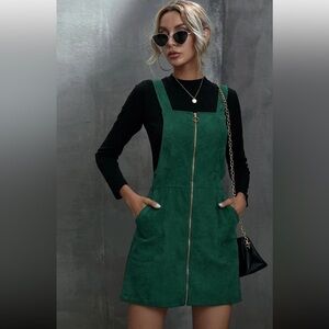 SHEIN O-Ring Green Zip Front Overall Mini Dress | Medium | Excellent Condition